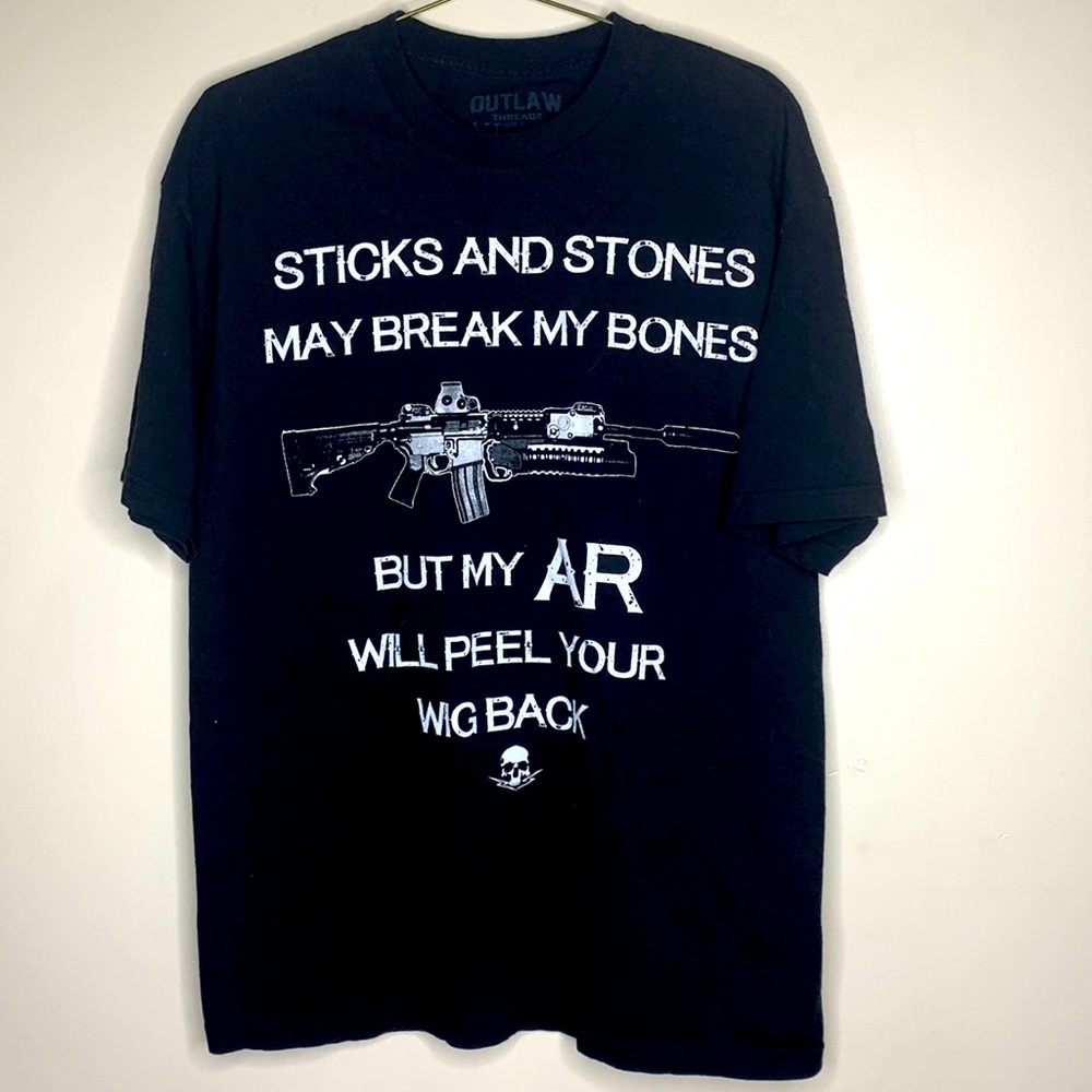 Outlaw Threadz | Black Tee MY AR WILL PEEL YOUR WIG BACK | Gun Enthusiasts Shirt